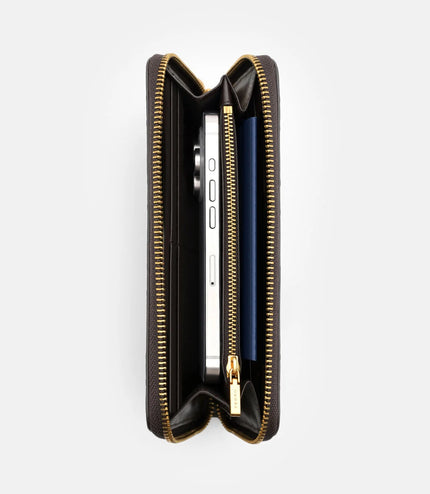 Quilted Leather Long Wallet - Dark Brown