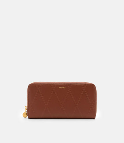 Quilted Leather Long Wallet - Brick