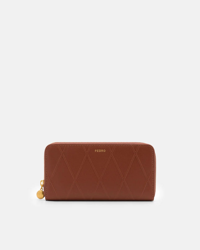 Quilted Leather Long Wallet - Brick