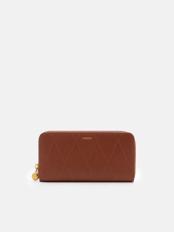 Quilted Leather Long Wallet - Brick