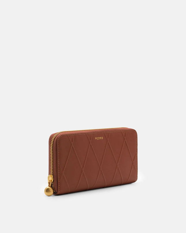 Quilted Leather Long Wallet - Brick