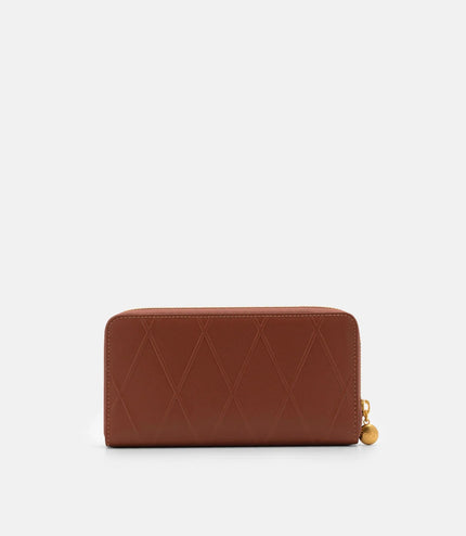 Quilted Leather Long Wallet - Brick