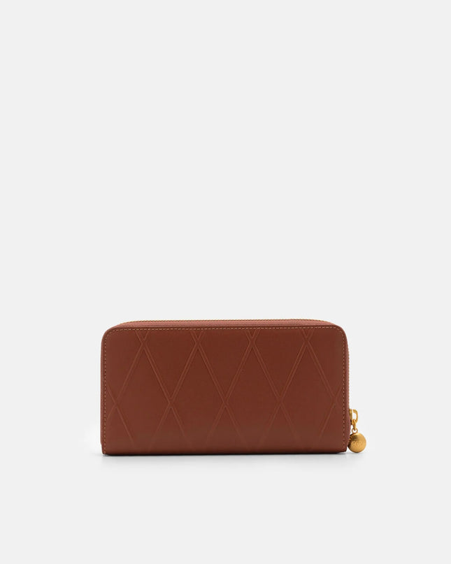 Quilted Leather Long Wallet - Brick