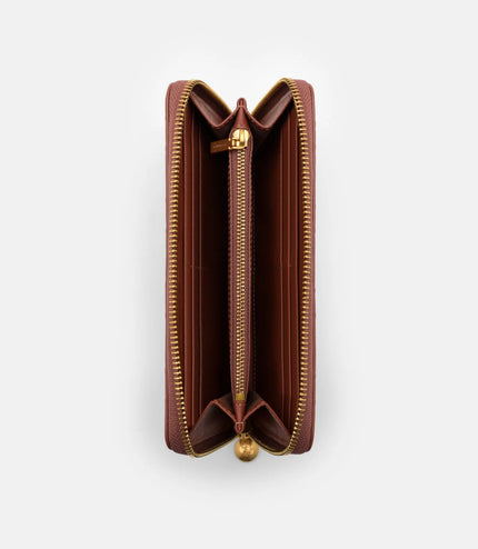 Quilted Leather Long Wallet - Brick