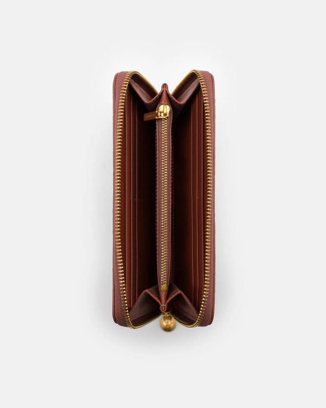 Quilted Leather Long Wallet - Brick