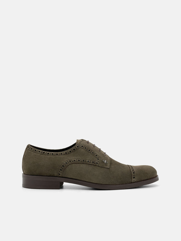 Leather Brogue Derby Shoes - Olive