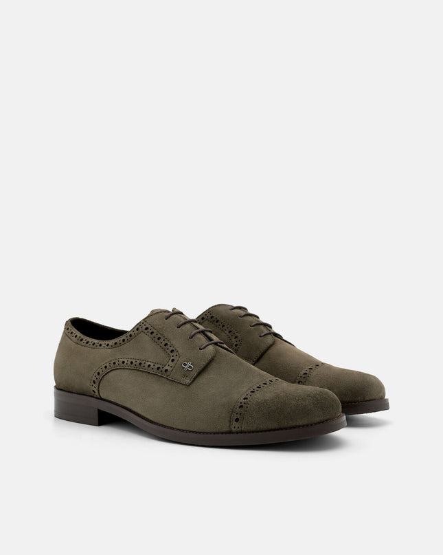 Leather Brogue Derby Shoes - Olive