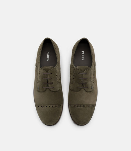 Leather Brogue Derby Shoes - Olive