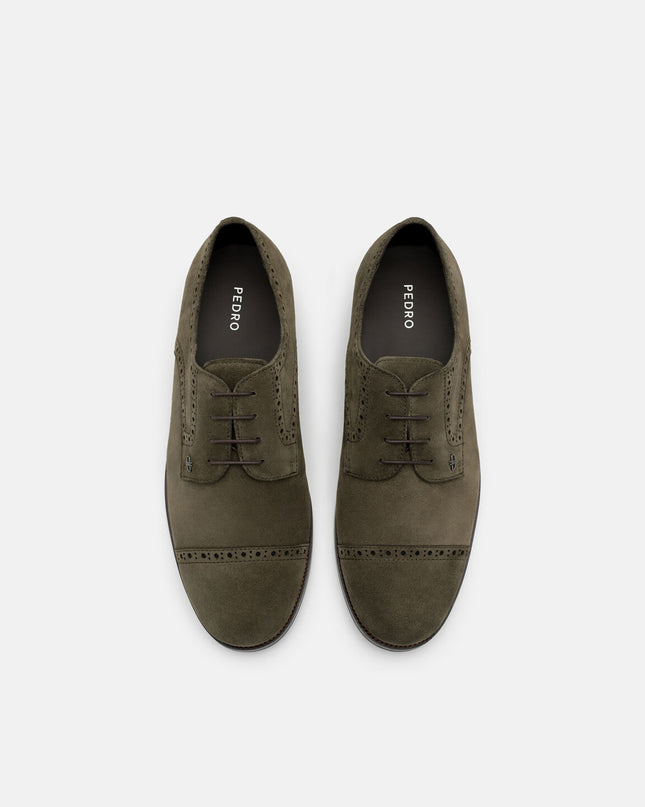 Leather Brogue Derby Shoes - Olive