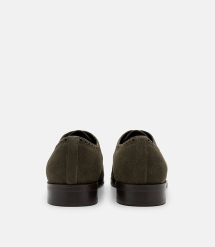 Leather Brogue Derby Shoes - Olive
