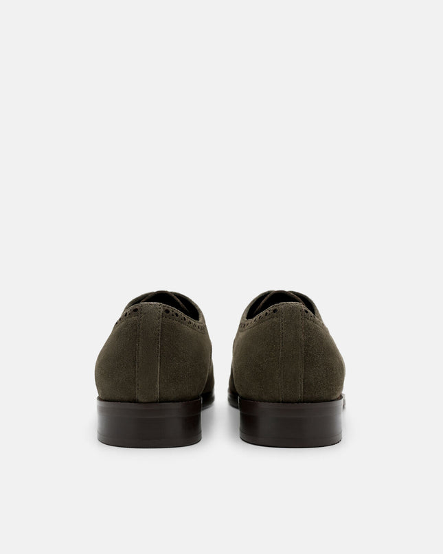 Leather Brogue Derby Shoes - Olive