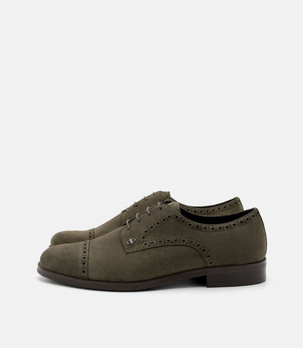 Leather Brogue Derby Shoes - Olive