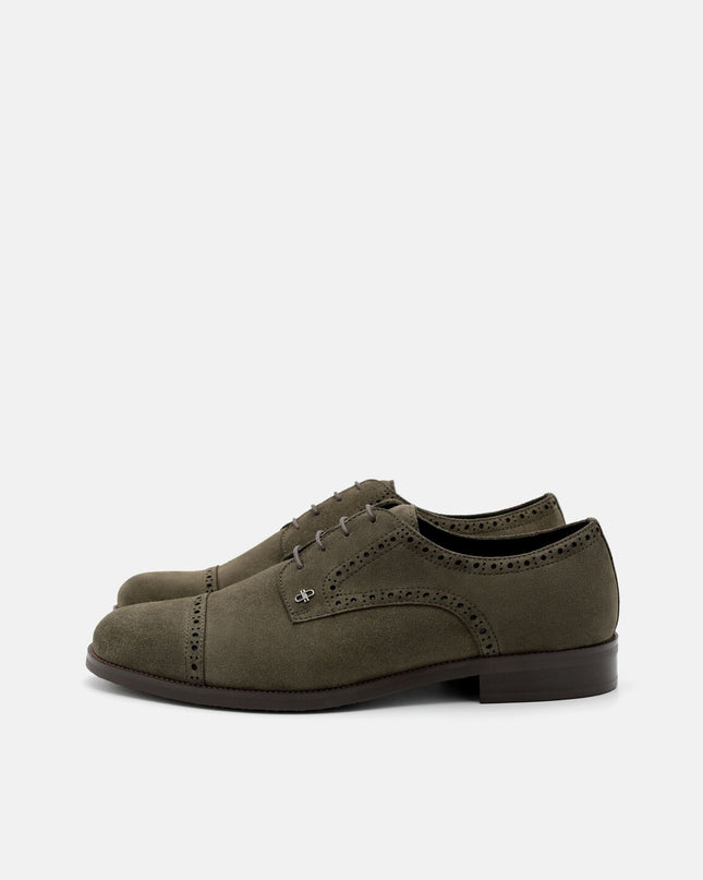 Leather Brogue Derby Shoes - Olive