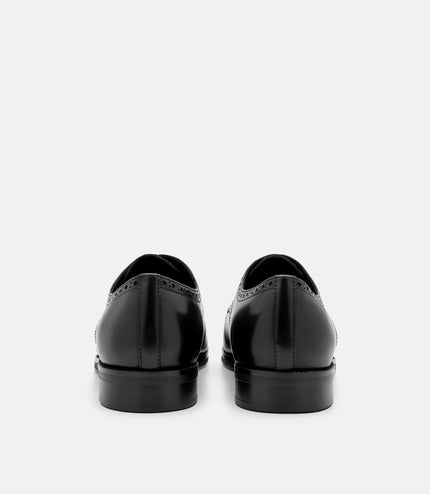 Leather Brogue Derby Shoes - Black Burnish