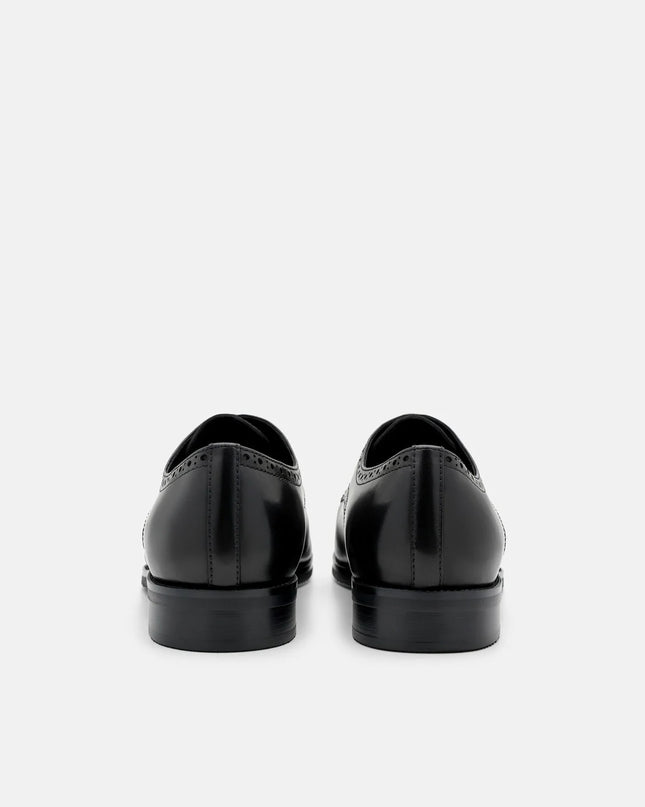 Leather Brogue Derby Shoes - Black Burnish