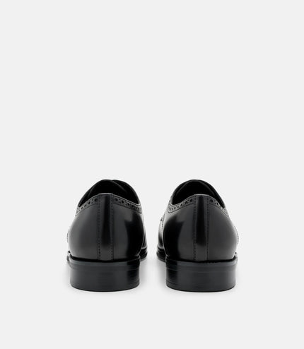 Leather Brogue Derby Shoes - Black Burnish
