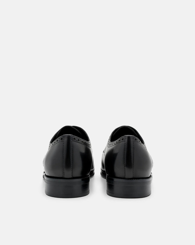 Leather Brogue Derby Shoes - Black Burnish
