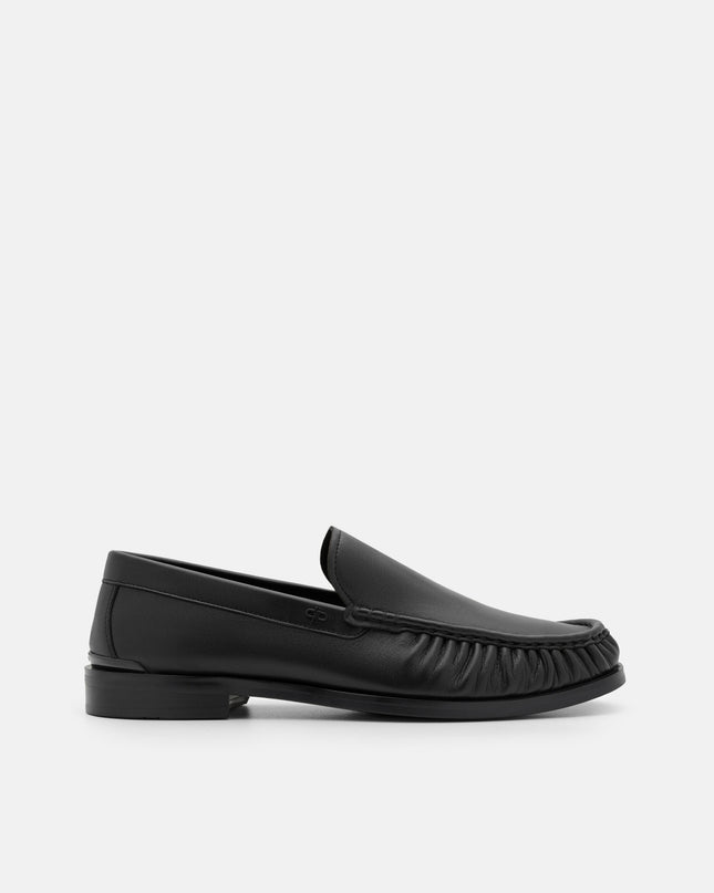Leather Pleated Loafers - Black