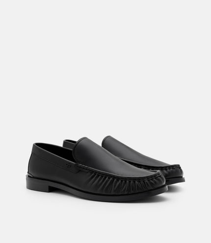 Leather Pleated Loafers - Black