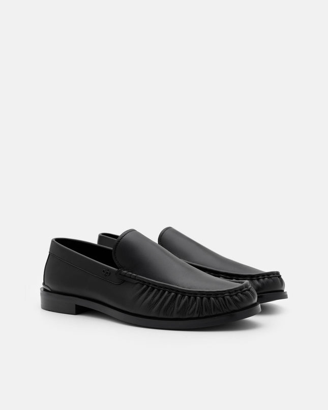 Leather Pleated Loafers - Black