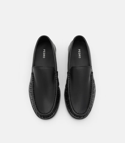 Leather Pleated Loafers - Black