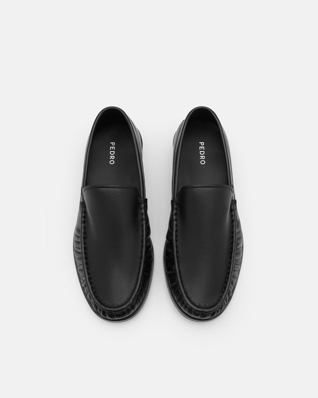 Leather Pleated Loafers - Black