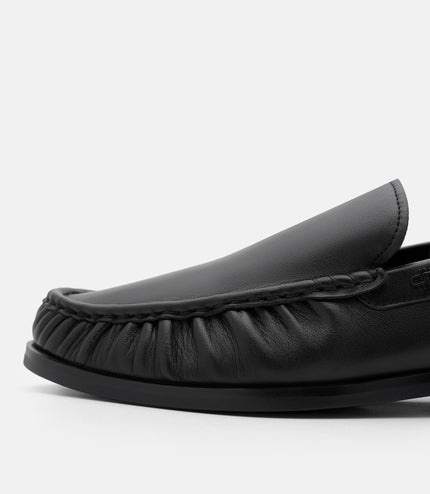Leather Pleated Loafers - Black