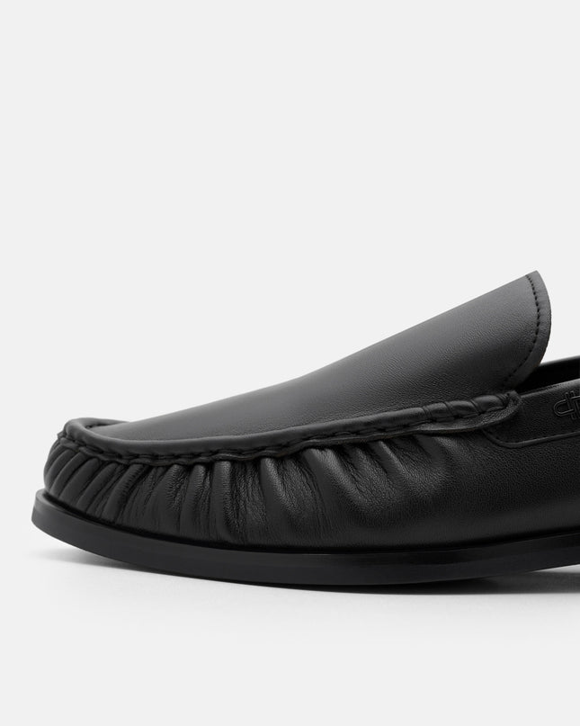 Leather Pleated Loafers - Black