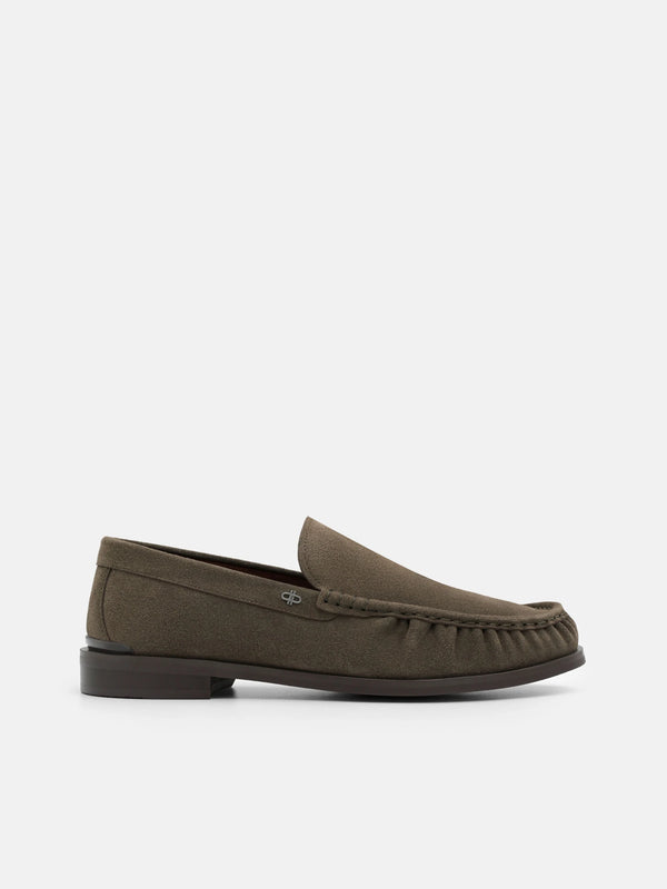 Leather Pleated Loafers - Olive