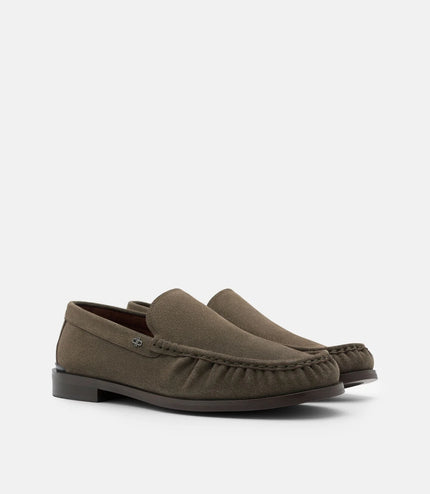 Leather Pleated Loafers - Olive