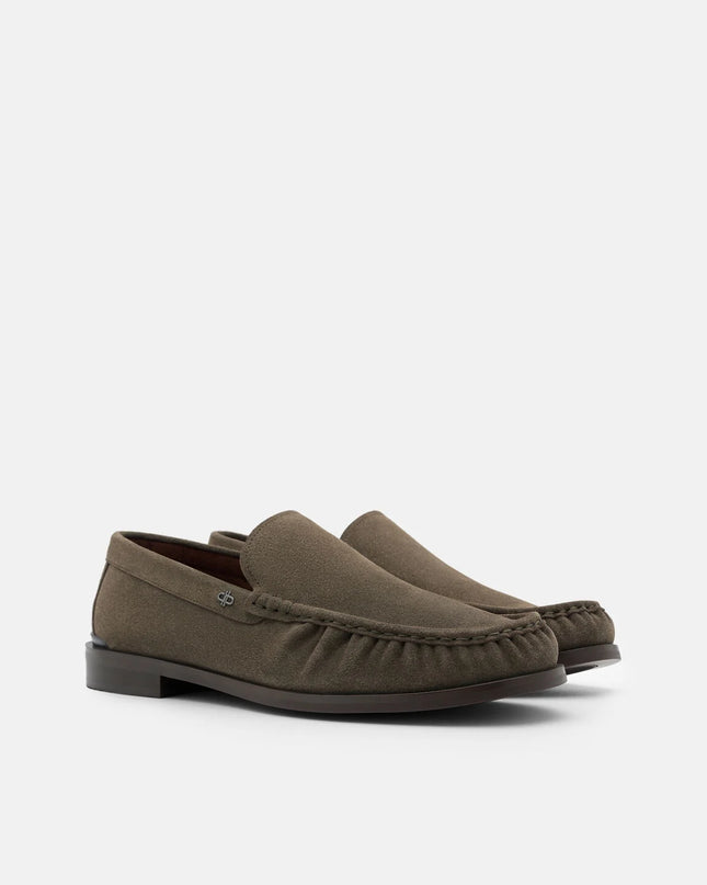 Leather Pleated Loafers - Olive