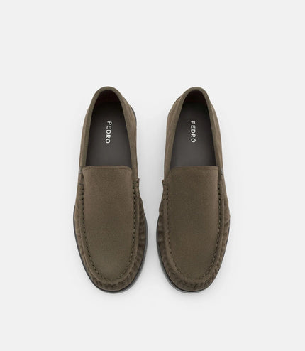 Leather Pleated Loafers - Olive