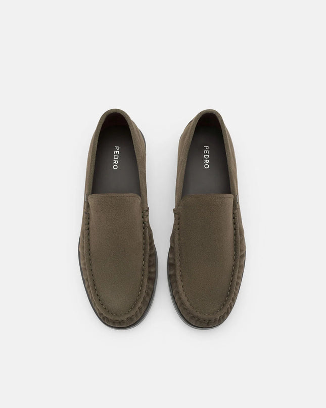 Leather Pleated Loafers - Olive