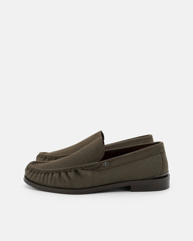 Leather Pleated Loafers - Olive