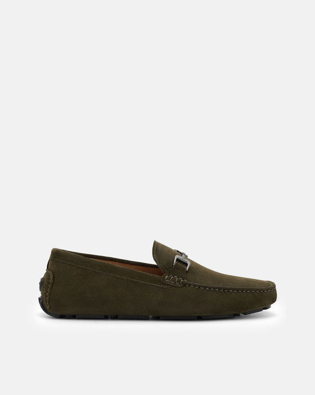Leather Horsebit Driving Shoes - Military Green Suede