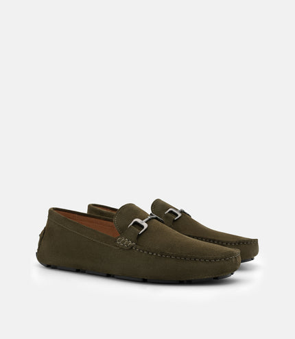 Leather Horsebit Driving Shoes - Military Green Suede