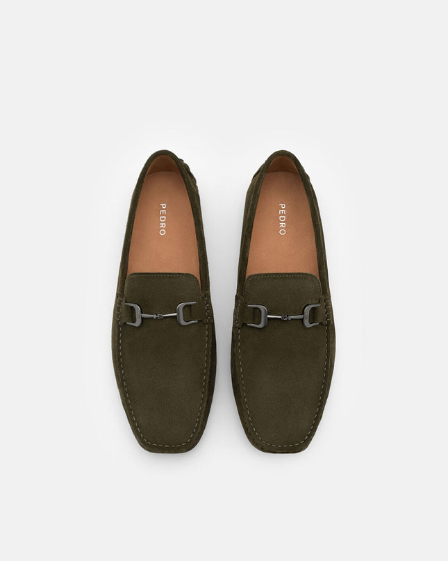 Leather Horsebit Driving Shoes - Military Green Suede