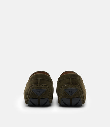 Leather Horsebit Driving Shoes - Military Green Suede