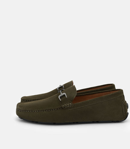 Leather Horsebit Driving Shoes - Military Green Suede