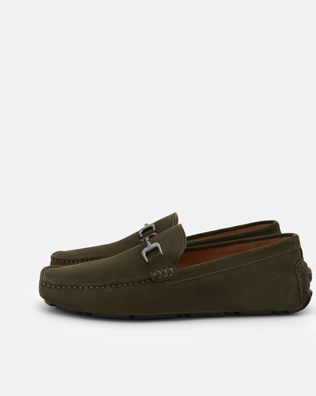 Leather Horsebit Driving Shoes - Military Green Suede