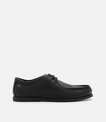 Leather Moc-Toe Derby Shoes - Black Tumble