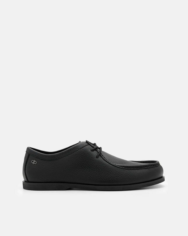 Leather Moc-Toe Derby Shoes - Black Tumble