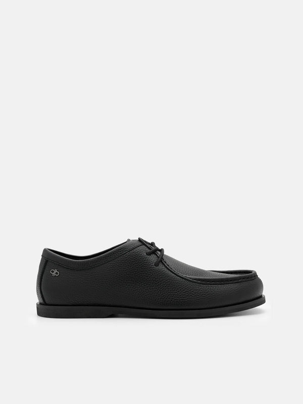 Leather Moc-Toe Derby Shoes - Black Tumble