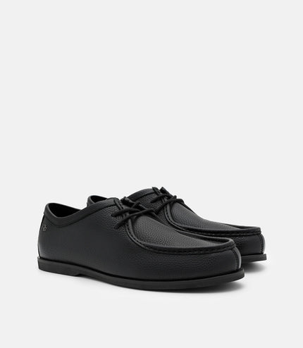 Leather Moc-Toe Derby Shoes - Black Tumble