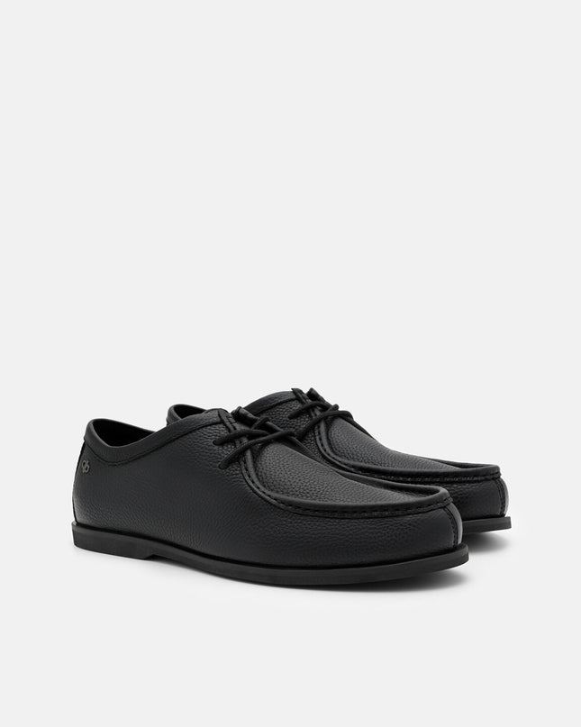 Leather Moc-Toe Derby Shoes - Black Tumble