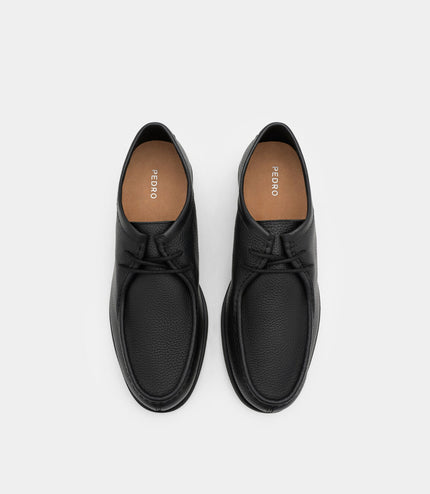 Leather Moc-Toe Derby Shoes - Black Tumble