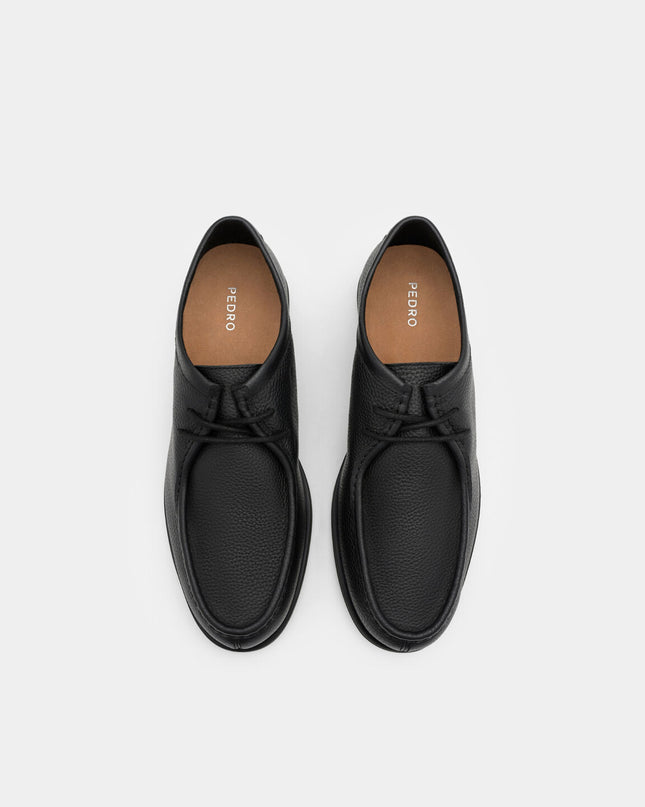 Leather Moc-Toe Derby Shoes - Black Tumble