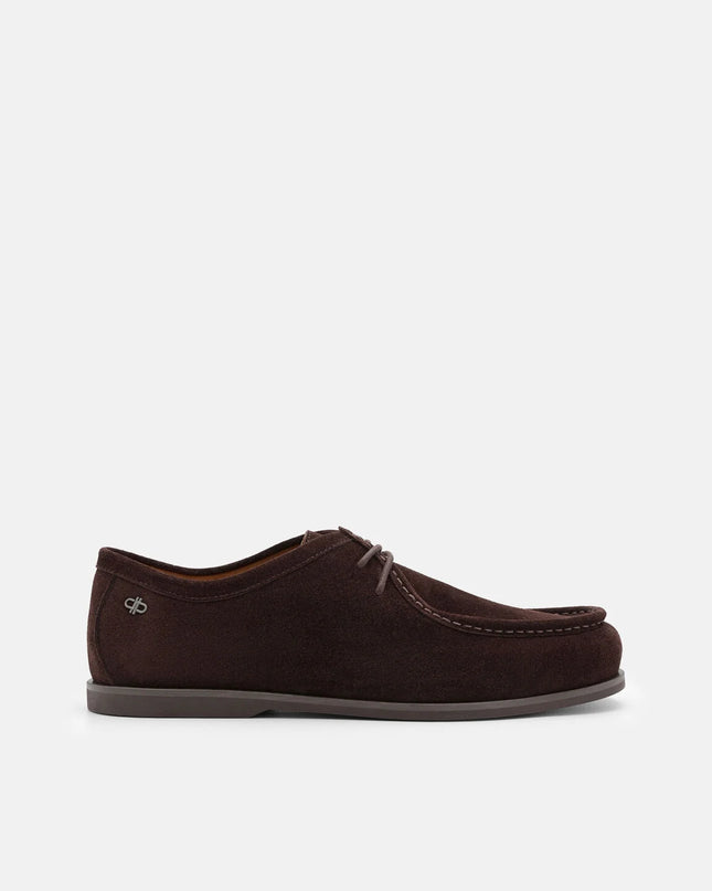 Leather Moc-Toe Derby Shoes - Espresso Brown Suede