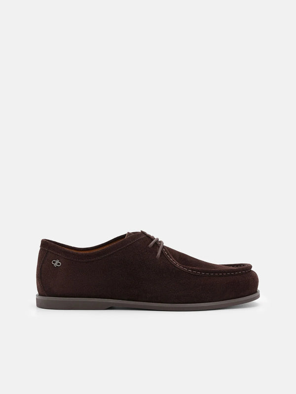 Leather Moc-Toe Derby Shoes - Espresso Brown Suede