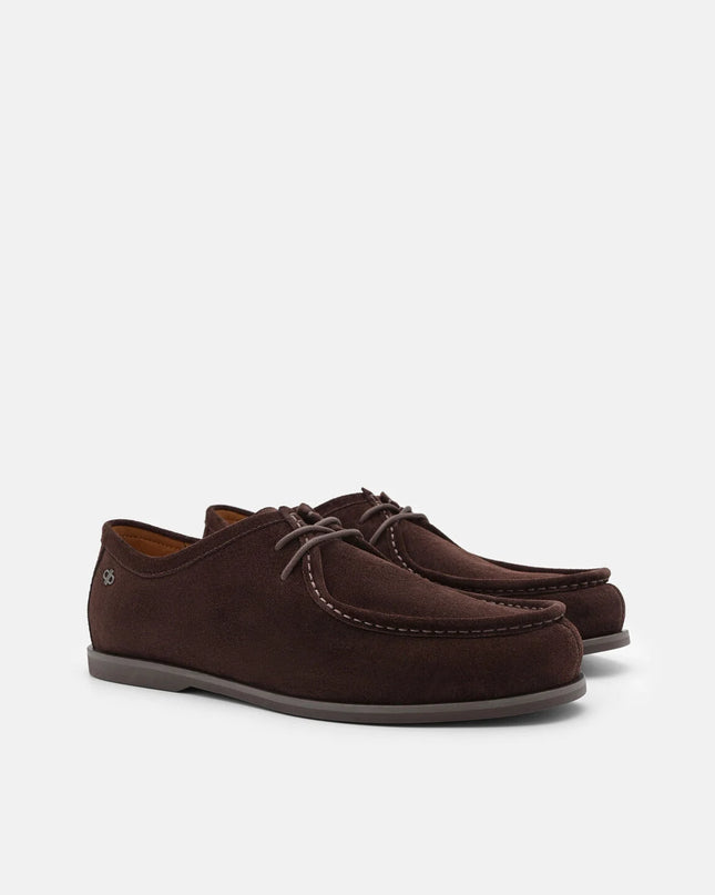 Leather Moc-Toe Derby Shoes - Espresso Brown Suede